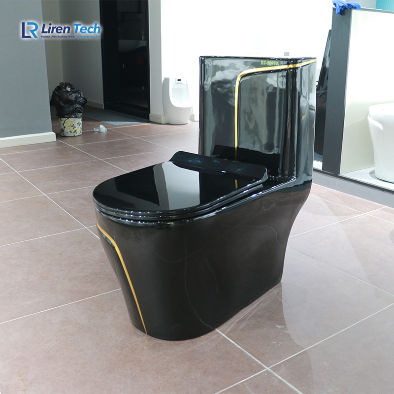 Commercial WC Toilet Set with Dual-Flush Siphonic Ceramic Bowl Black