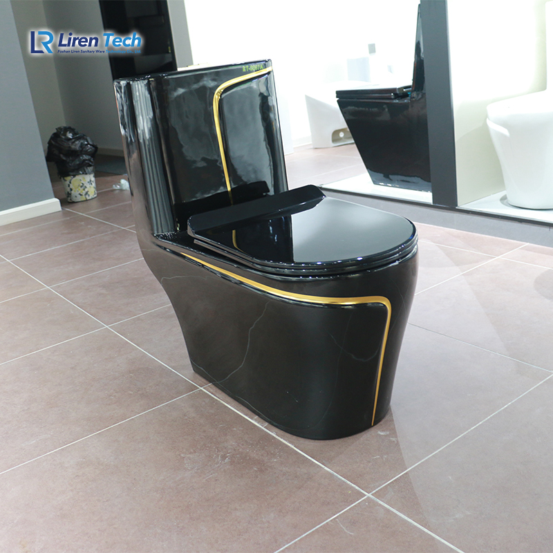 Commercial WC Toilet Set with Dual-Flush Siphonic Ceramic Bowl Black