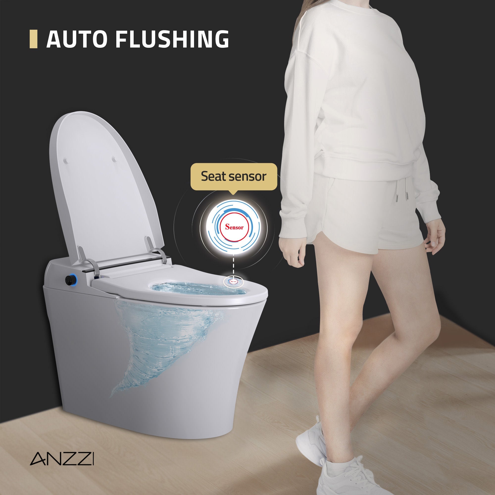 ANZZI Juno 26 in. Smart Toilet and Bidet Set in White with Heated Seat, Front & Rear Wash, Foot Sensor, and Remote Control
