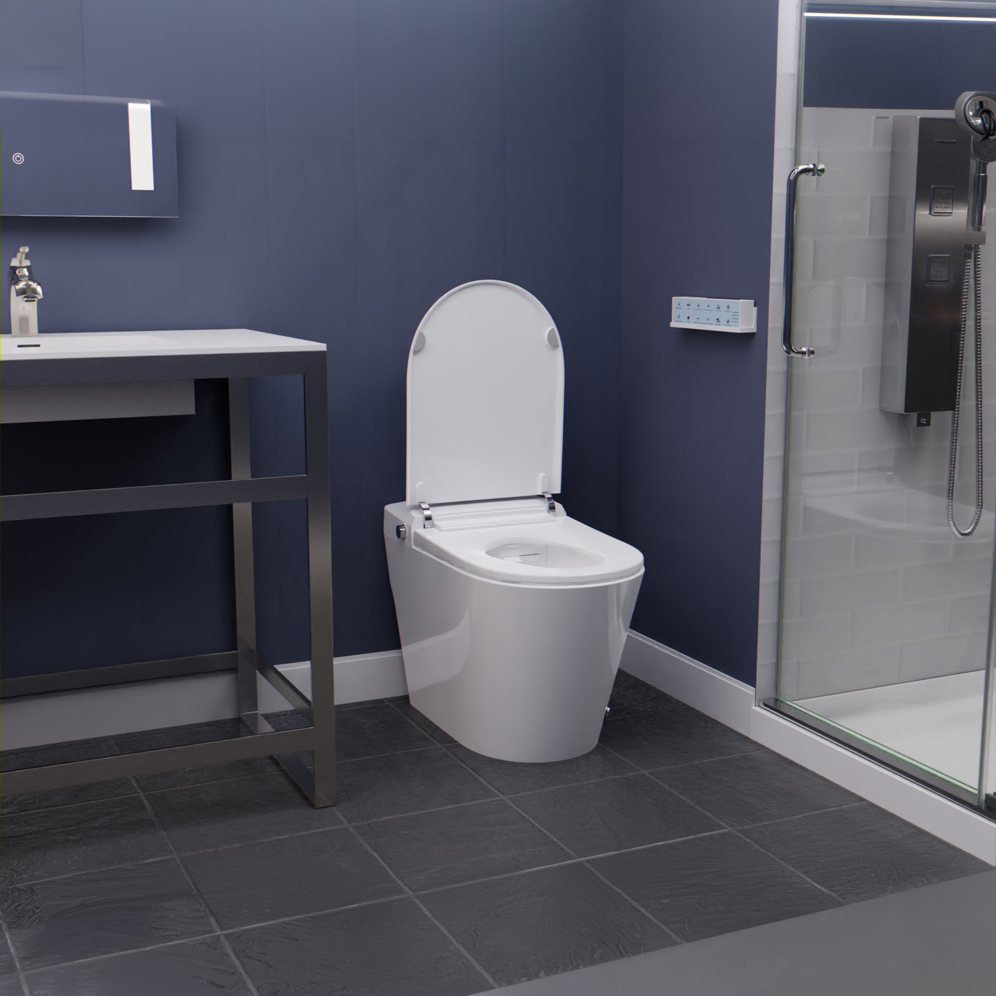 ANZZI ENVO Echo Smart Bidet Toilet (1.28 GPF), Elongated, Touchless Operation (Motion/Foot Sensor, Voice/Wi-Fi), UV Nozzle Sterilization, and Deodorizer