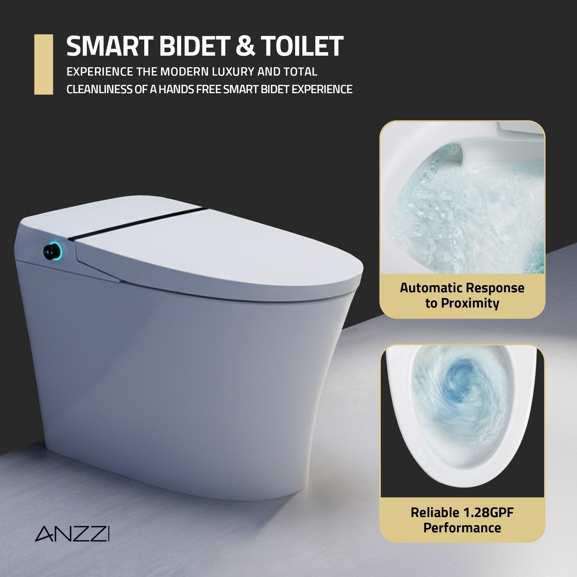 ANZZI Juno 26 in. Smart Toilet and Bidet Set in White with Heated Seat, Front & Rear Wash, Foot Sensor, and Remote Control
