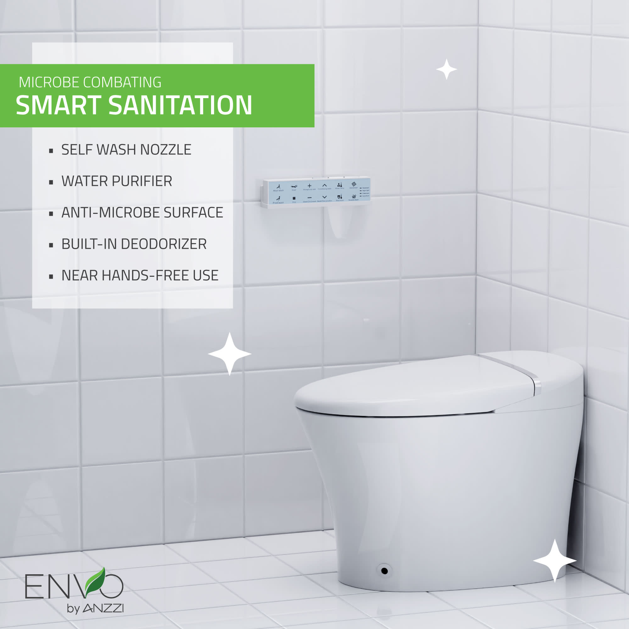 ANZZI ENVO Aura Elongated 1.28 GPF Smart Bidet Toilet in White with Remote Control, Auto Flush, Heated Seat, and Deodorizer