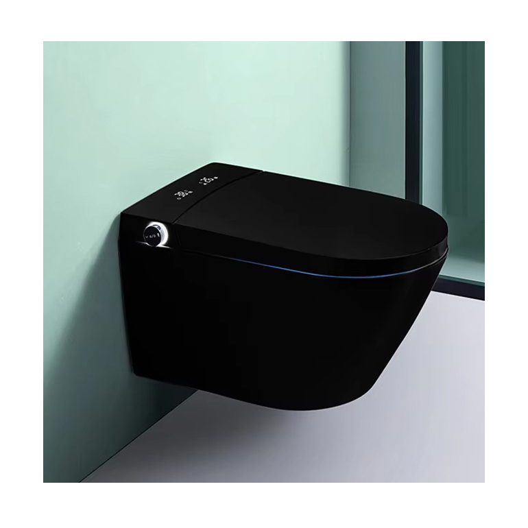 Wall Mounted P Trap Bathroom Bidet Auto Open Automatic Flush Intelligent Wc Bowl Set Black