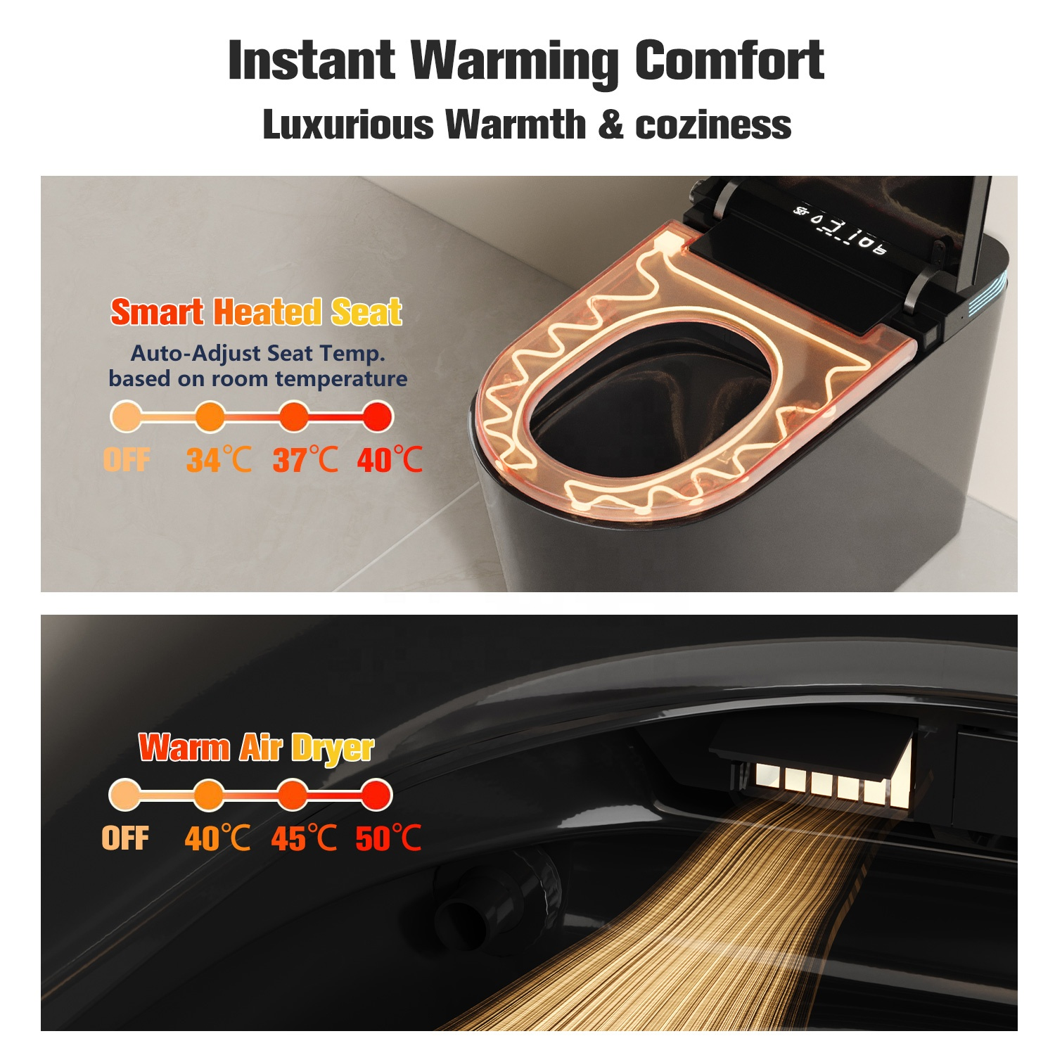 Glossy Black Wc Intelligent Toilet Ceramic Automatic Toilet Bowl Bathroom