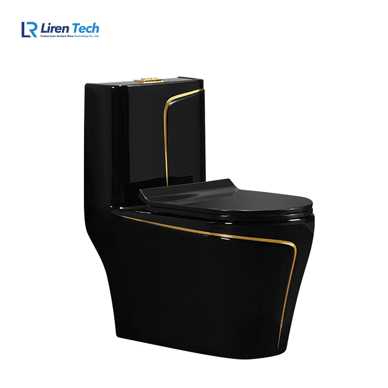 Commercial WC Toilet Set with Dual-Flush Siphonic Ceramic Bowl Black