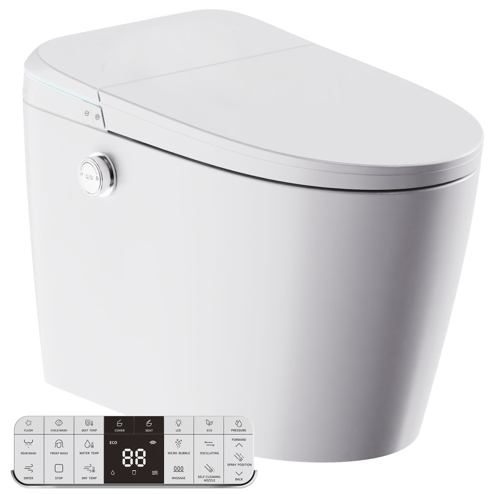 ANZZI ENVO Dia Series 1.28 GPF 1-piece Auto Open Smart Bidet Toilet in White with Dual Flush, Heated Seat, and Foot Sensor