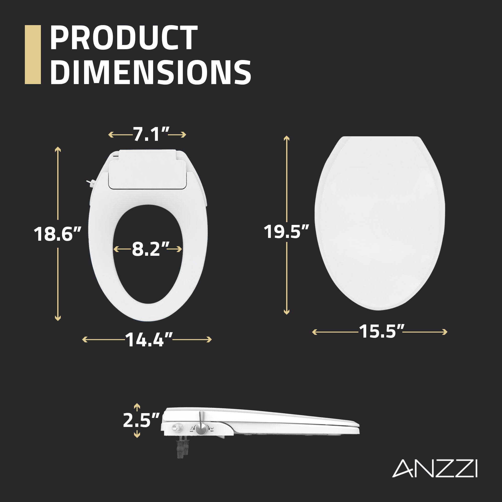 ANZZI Minnow 19 in. Elongated Manual Bidet Toilet Seat in White with Soft-Close Lid and Dual Self-Cleaning Nozzles