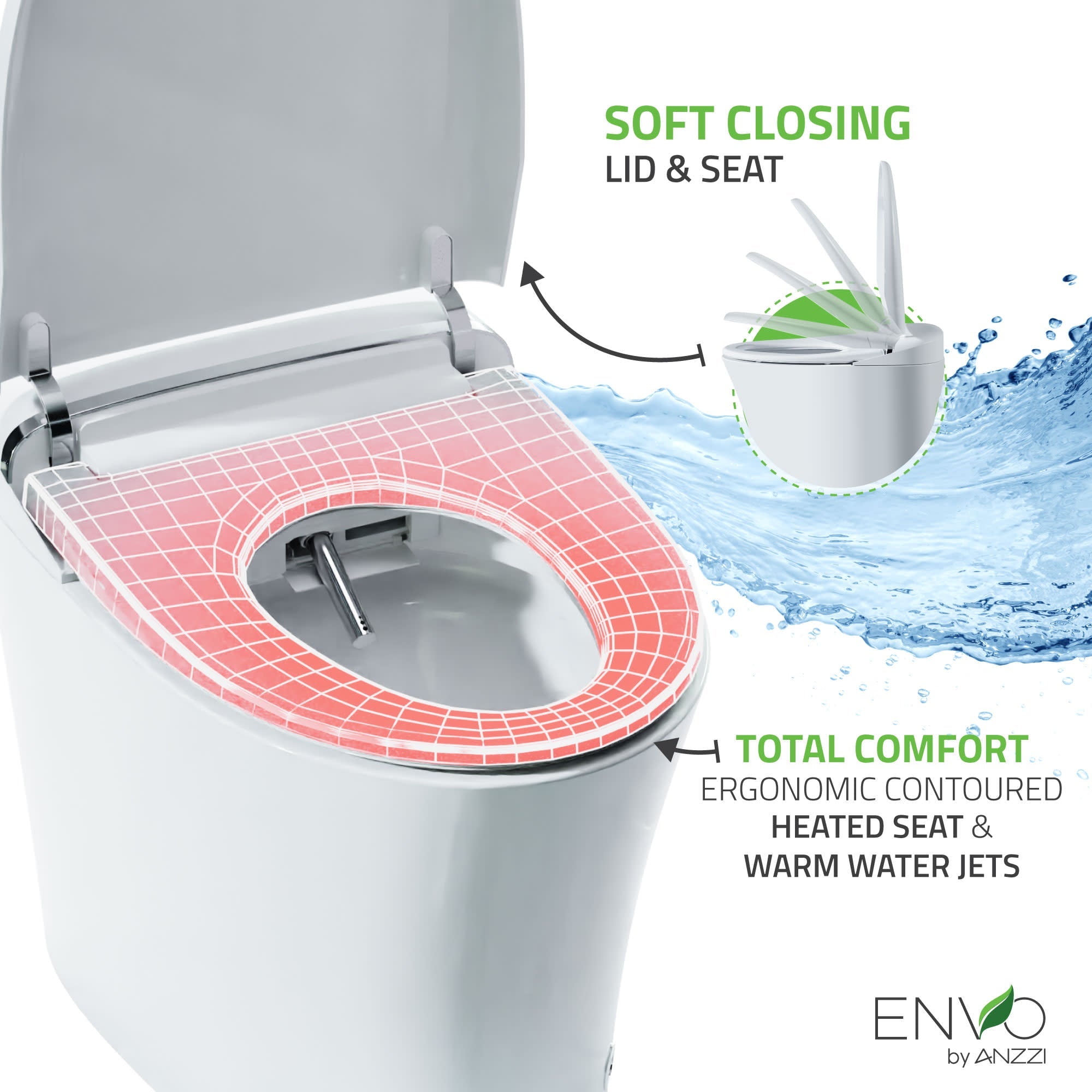 ANZZI ENVO Aura Elongated 1.28 GPF Smart Bidet Toilet in White with Remote Control, Auto Flush, Heated Seat, and Deodorizer
