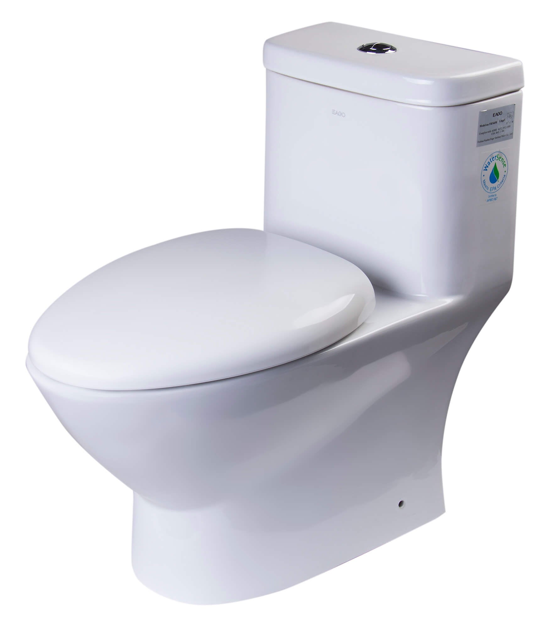 EAGO TB346 Elongated One Piece Dual Flush High Efficiency Low Flush White Toilet