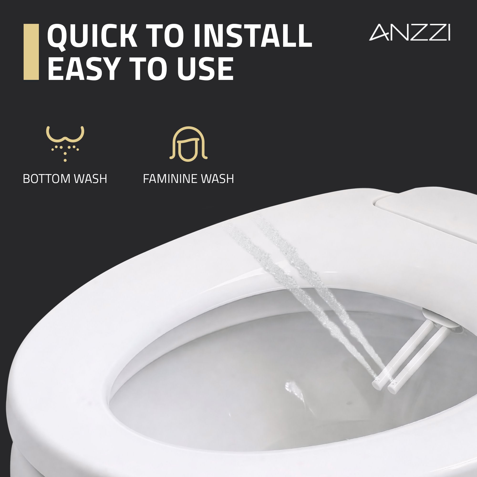 ANZZI Minnow 19 in. Elongated Manual Bidet Toilet Seat in White with Soft-Close Lid and Dual Self-Cleaning Nozzles