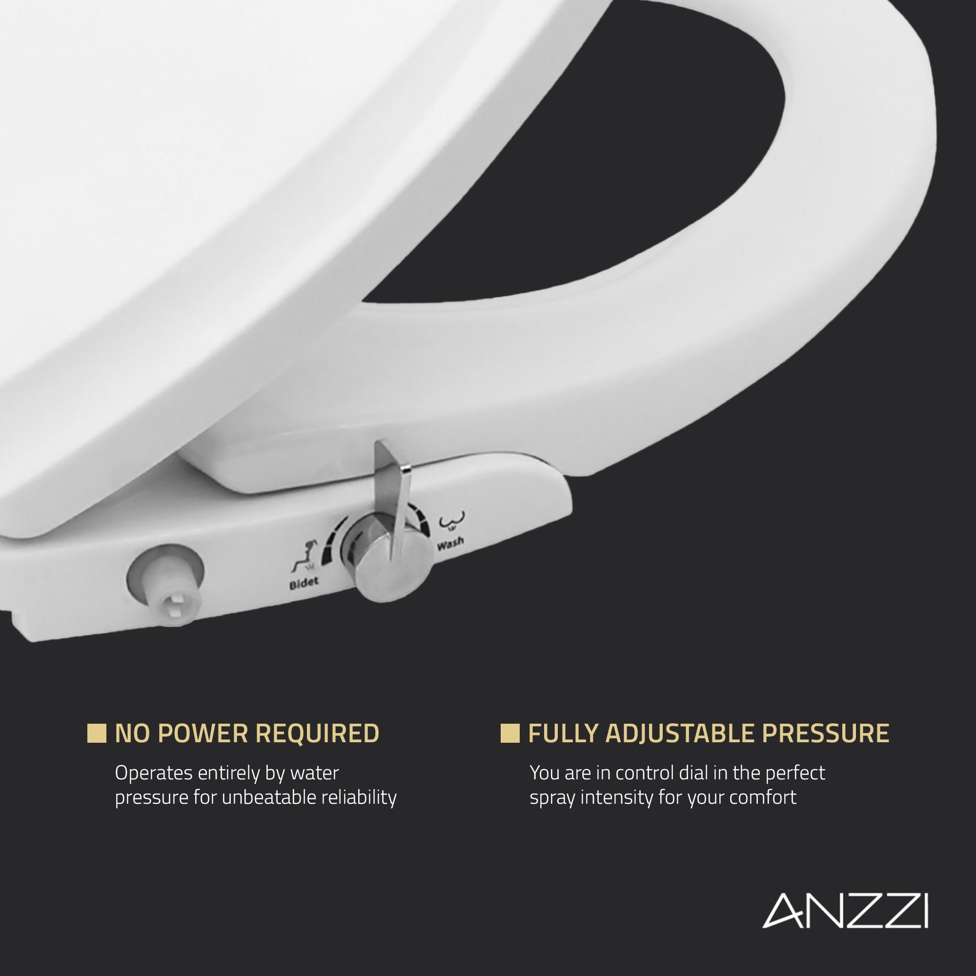 ANZZI Minnow 19 in. Elongated Manual Bidet Toilet Seat in White with Soft-Close Lid and Dual Self-Cleaning Nozzles