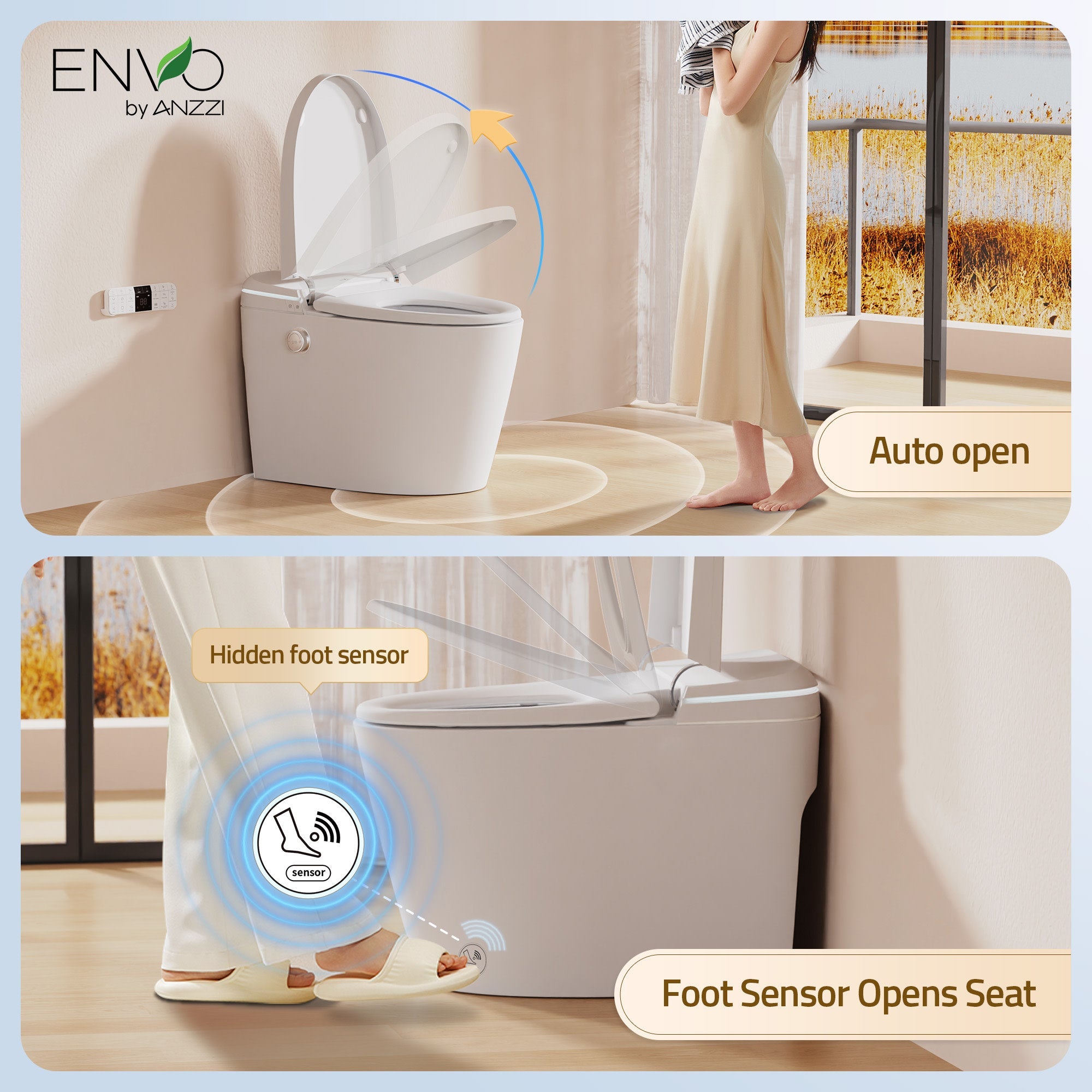 ANZZI ENVO Dia Series 1.28 GPF 1-piece Auto Open Smart Bidet Toilet in White with Dual Flush, Heated Seat, and Foot Sensor