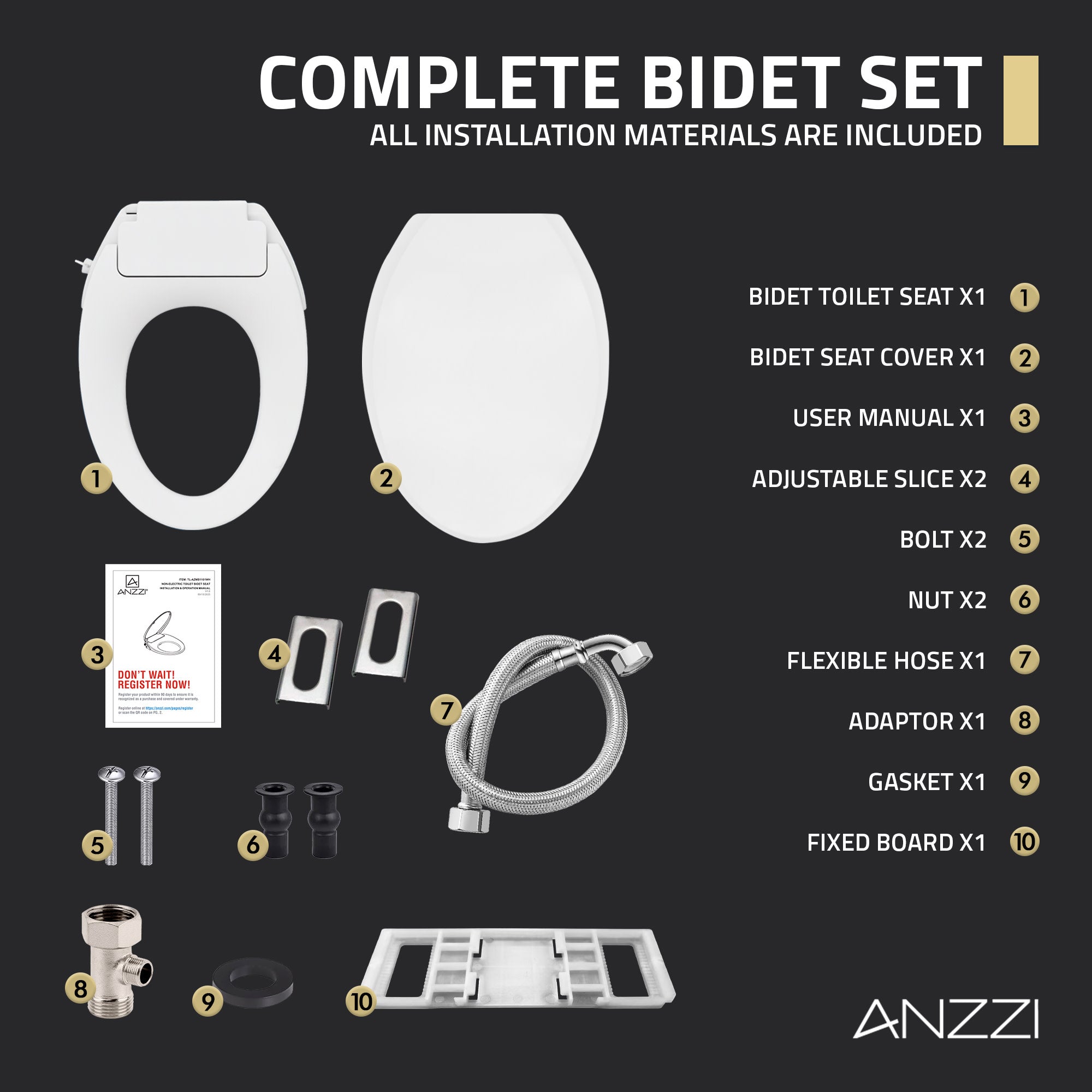 ANZZI Minnow 19 in. Elongated Manual Bidet Toilet Seat in White with Soft-Close Lid and Dual Self-Cleaning Nozzles